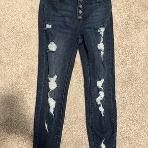 Kancan Stylish Distressed Dark Blue Women's Jeans